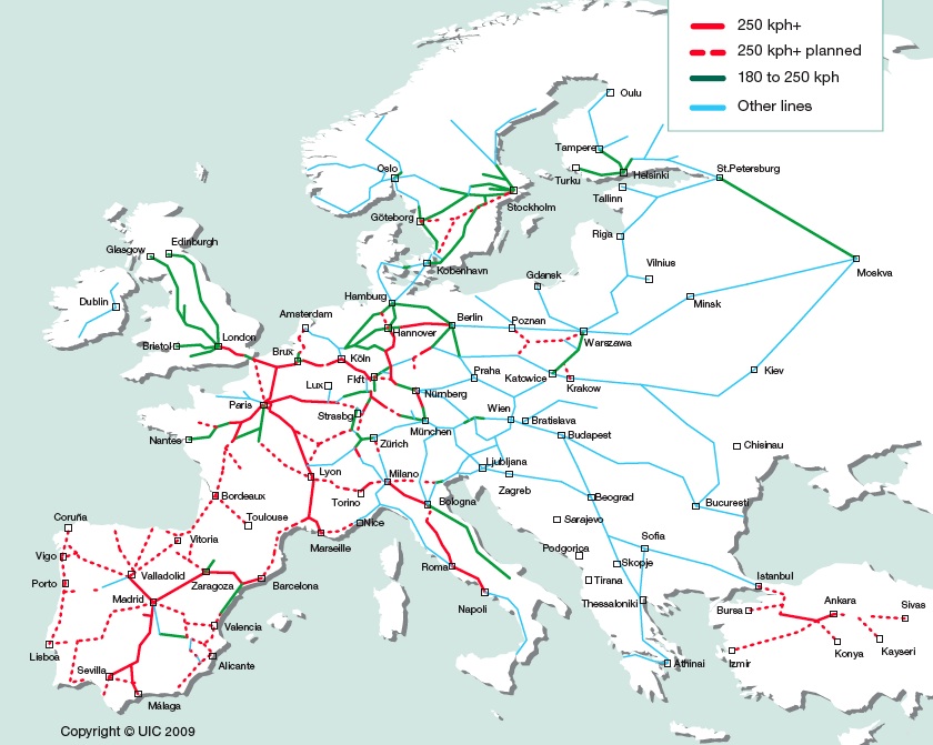 Europe International High Speed Train Rail Maps