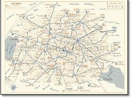 Paris Metro rail train map 1956