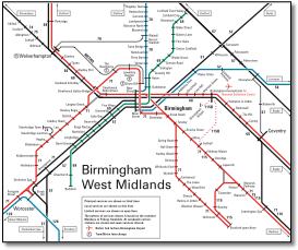 Birmingham West Midlands rail / train map