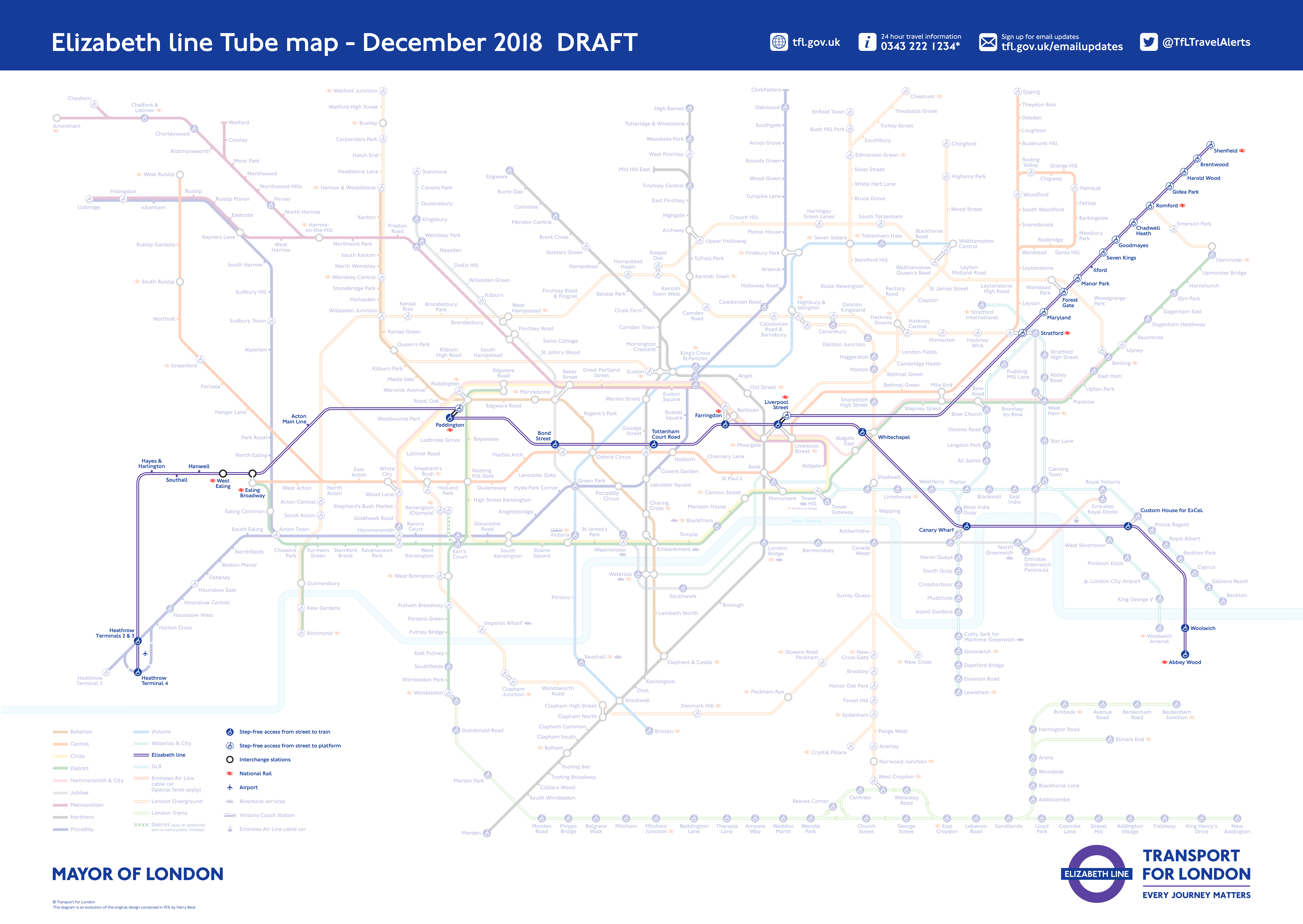 Elizabeth line / Crossrail train / rail maps