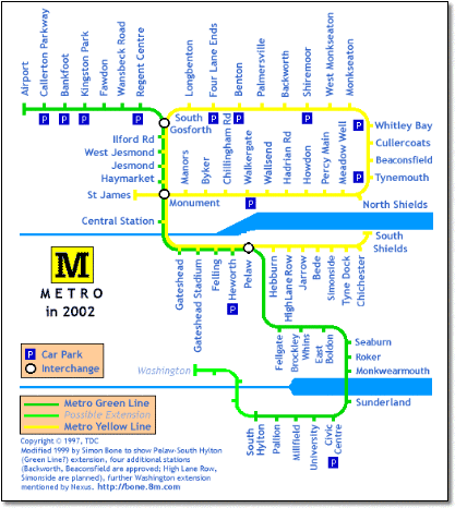 Nexus Newcastle Metro light rail map