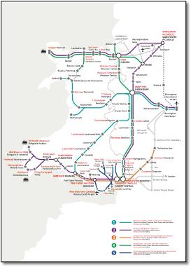 TfW Network timetable map train / rail map