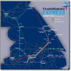 TransPennine Express rail / train network map