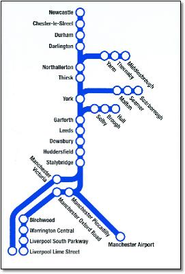 TransPennine Express rail / train network map