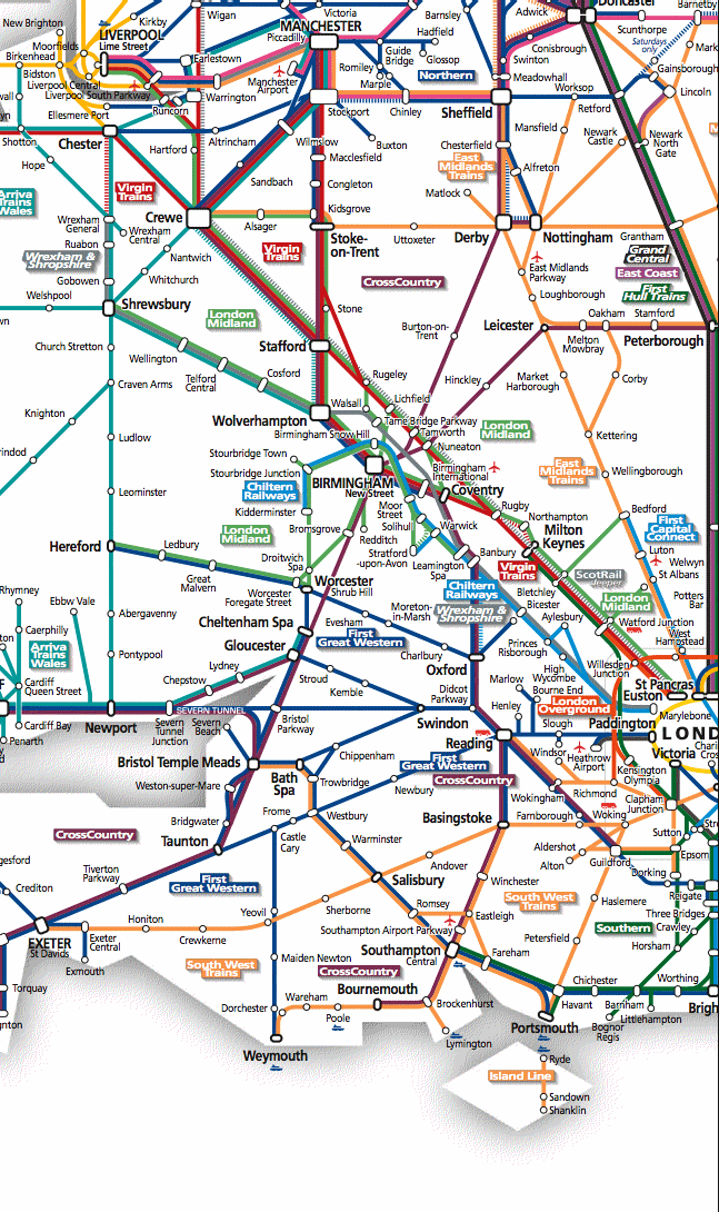 Grreat Britain passenger rail network map