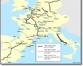 Europe International & high speed train rail maps
