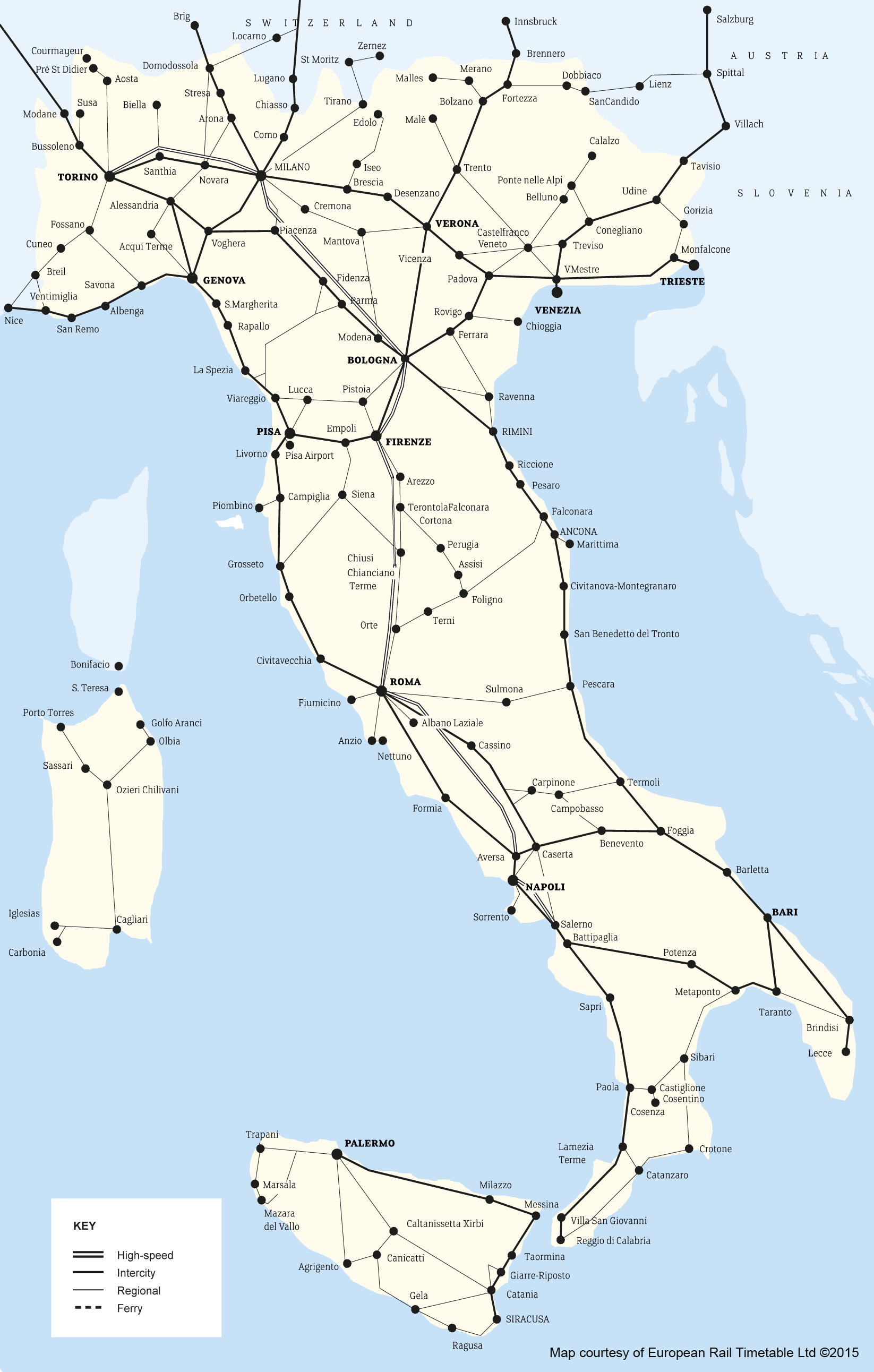 Printable Italy Train Map - Printable World Holiday