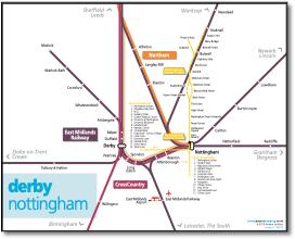 Derby Nottingham train / rail network map
