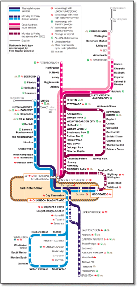 Thameslink First Capital Connect train / rail network map