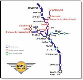 Grand Central trains rail map