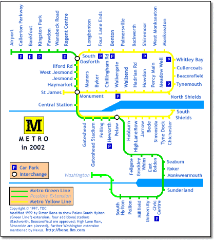 Nexus Newcastle Metro light rail map