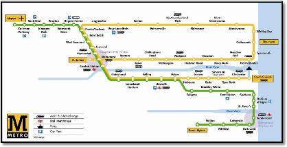 Nexus Newcastle Metro light rail map