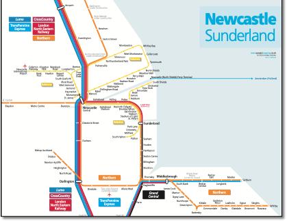 Newcastle train / rail network map