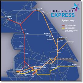TransPennine Express rail / train network map