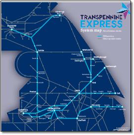 TransPennine Express rail / train network map