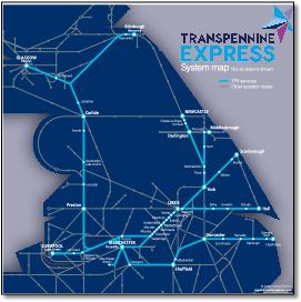TransPennine Express rail / train network map