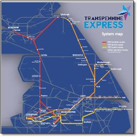 TransPennine Express rail / train network map