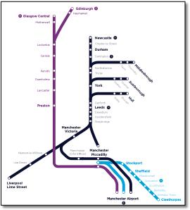 TransPennine Express rail / train network map